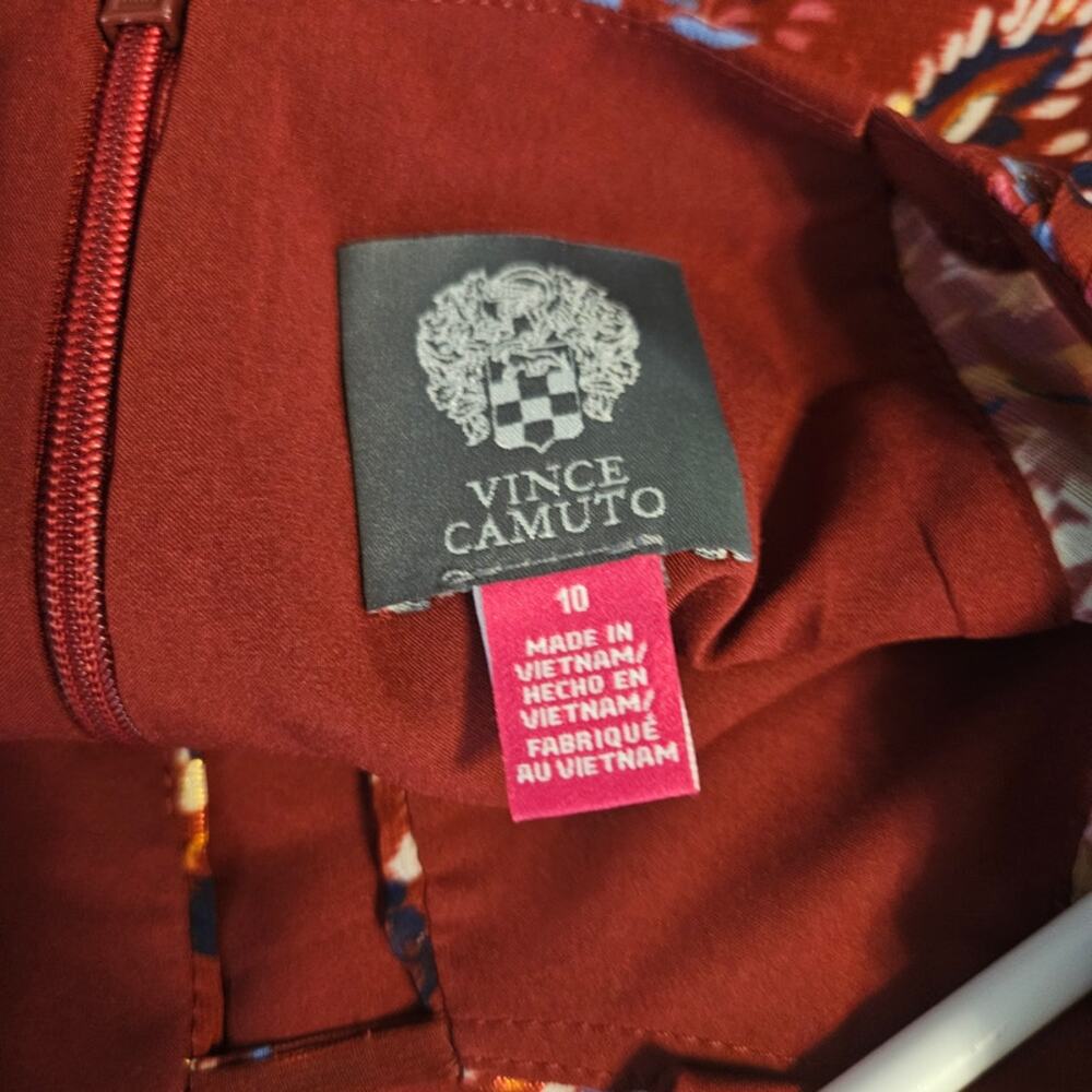 NWOT Vince Camuto Fit and Flare Balloon Sleeve Red Chiffon Dress Sz 10 - Picture 13 of 14